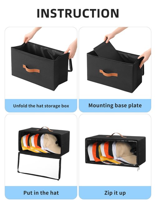 Beveetio 2 Pack Front-Opening Hat Organizer for Baseball Caps, Stackable Rigid Hat Storage Box with Clear Window, Space Saving Baseball Cap Organizer Holder for Closet, Holds Up to 30 PCS