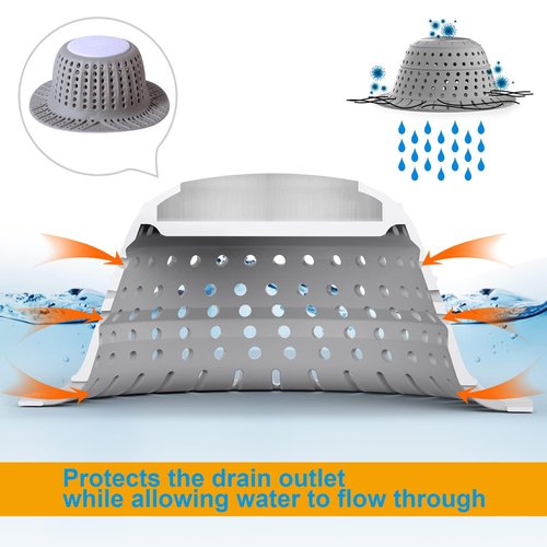 METACHOICE Bathtub & Shower Drain Hair Catcher with Sink Drain Strainer – Silicone Foldable Protector for Pop-Up & Regular Drains, Easy to Clean (Grey)