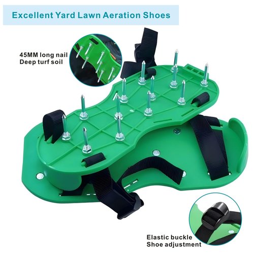 Anazous Lawn Aerator Shoe Upgrades Garden Spike Shoes Heavy Strap Grass Aeration Shoes for Yard Soil Aerating Spike Tool (Green)