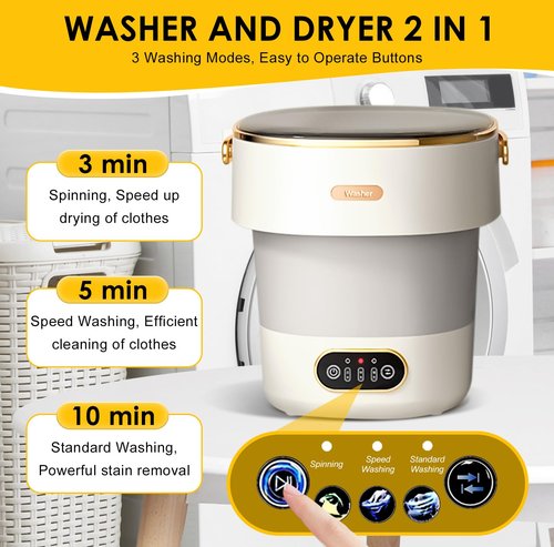 Portable Washing Machine 15L Upgraded w/Spin Basket Mini Washer for Baby Clothes Travel Suitable for Dorms Apartments Hotels (grey)