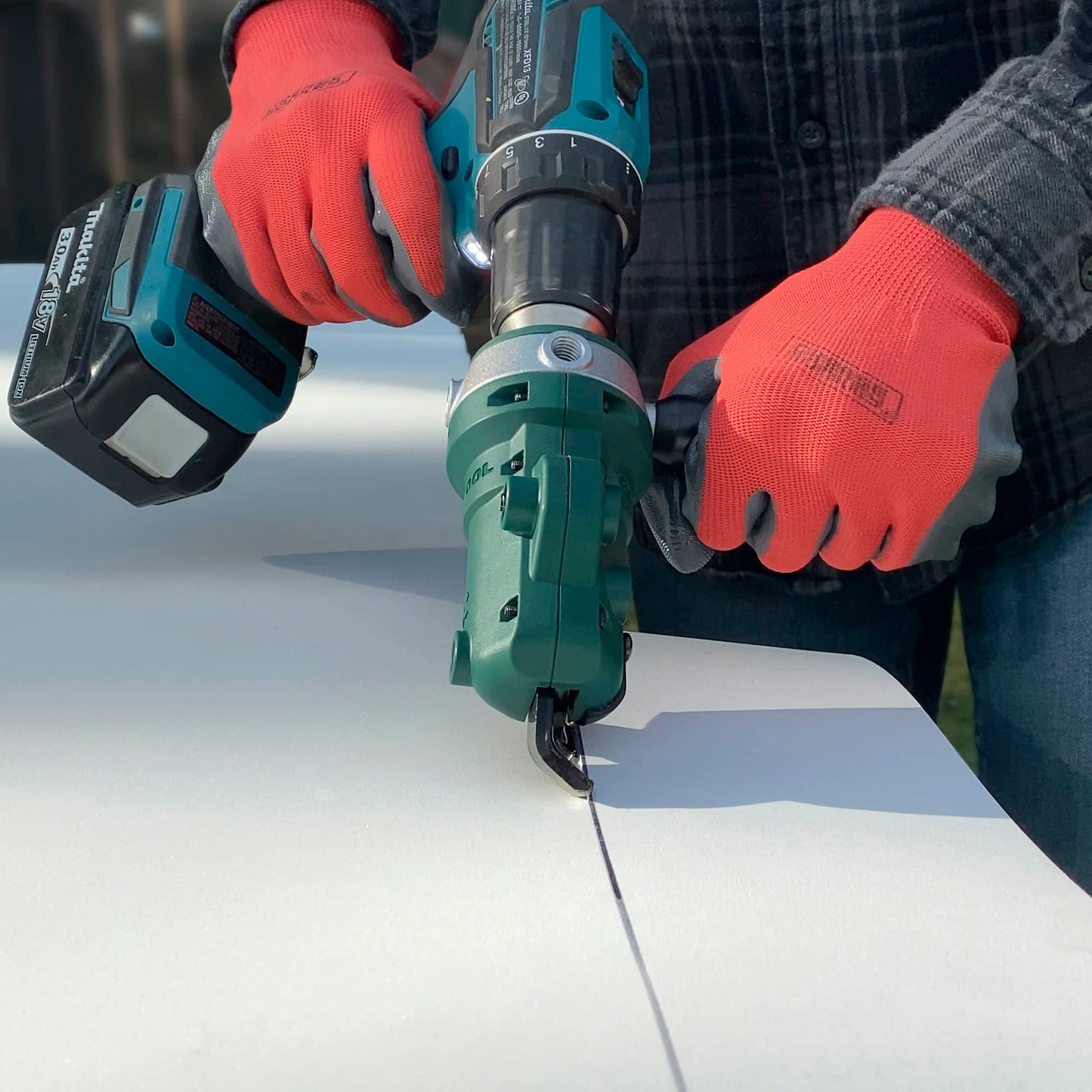 PacTool SS701 Snapper Shear - Sheet Metal Shears - Sheet Metal Cutter Drill Attachment - Cut Up to 18-Gauge Galvanized Steel, Aluminum, and Copper - Sheet Metal Tools - Carpenter Tools and Accessories