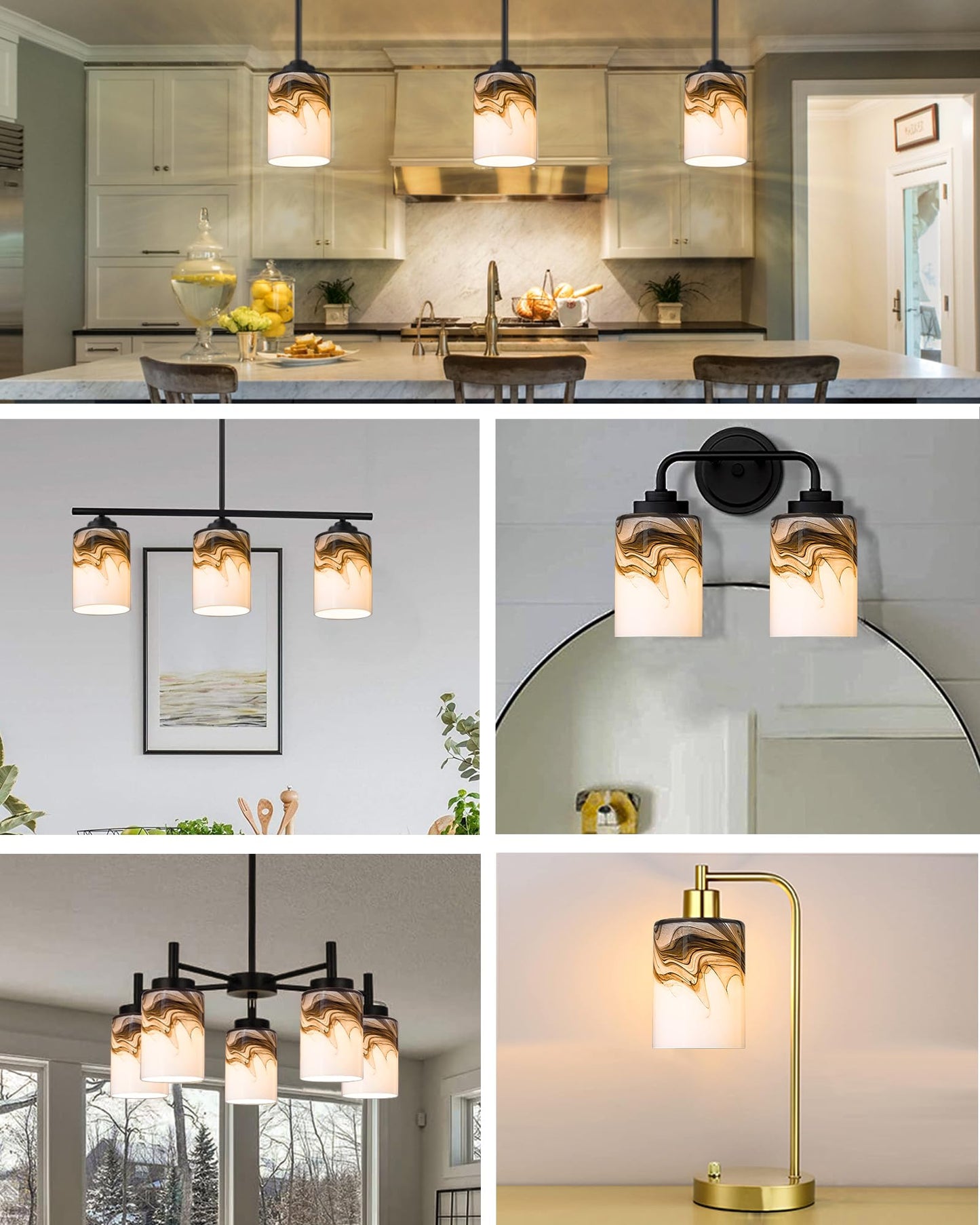 3P Cylinder glass Lampshades for Wall Sconce Light Cover Blown Art Glass Ceiling Fan light Cover Globe Replacement Fixture for Vanity Light Shade1.65in fitter Height5.74 in Grey marble