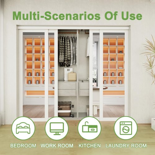 Bypass, 48" x 80" Sliding Closet Door, Double 25" Panels with One Side Mirror, Primed & Paintable Surface, White, Pre-Assembled Panels & Hardware Kit for Bedroom/Closet/Laundry