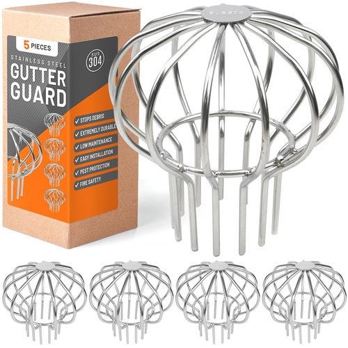 Gutter Guard (5 Pack) 304 Stainless Steel Fits for 2.6" ~ 3.7" - Downspout Filter - Leaf Guards for Gutters