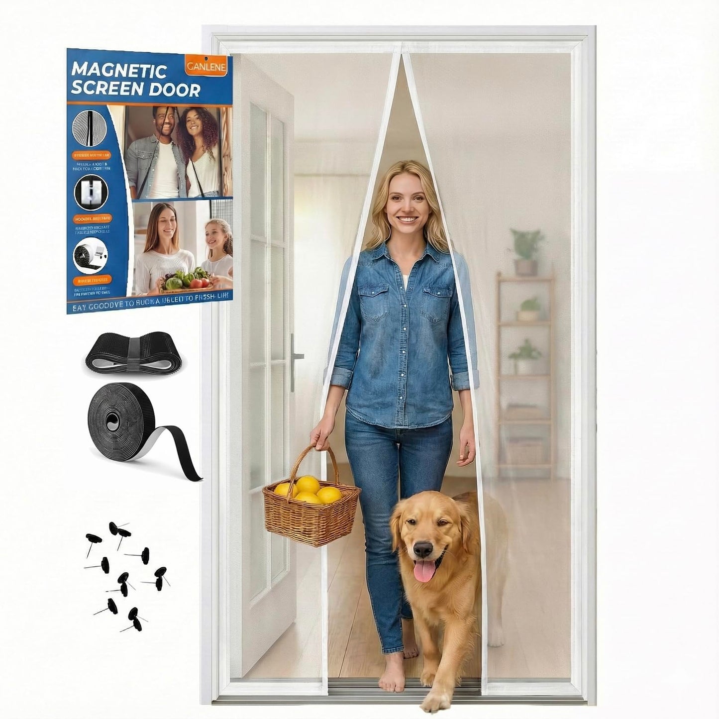 CANLENE Premium Magnetic Screen Door, Heavy-Duty Reinforced Mesh, Ultra-Dense Weave, Smooth Auto-Close, Pets & Kids – Hands-Free, No-Gap Seal