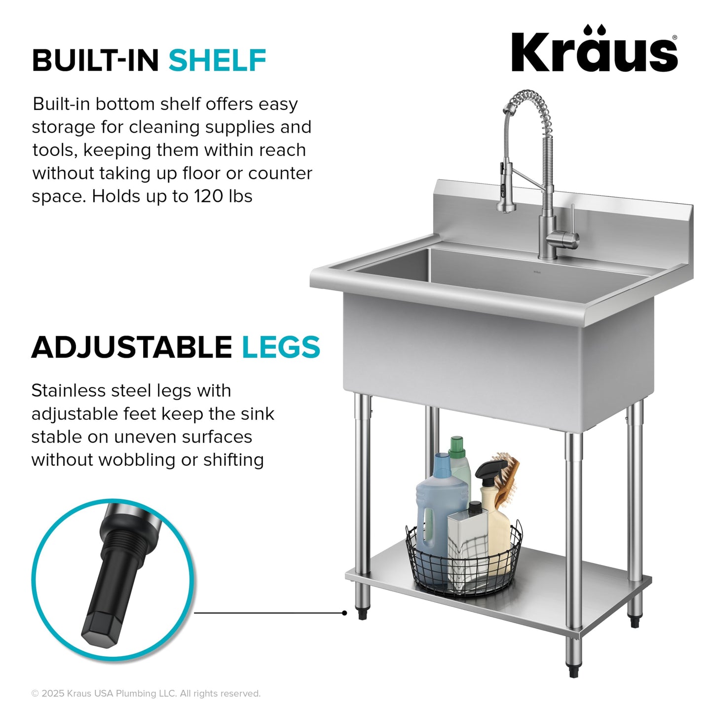 KRAUS Standart Pro 32 Inch 18-Gauge Stainless Steel Scullery Sink, 24 Gallon Freestanding Commercial Style Single Bowl Laundry & Utility Sink, KHS230-32