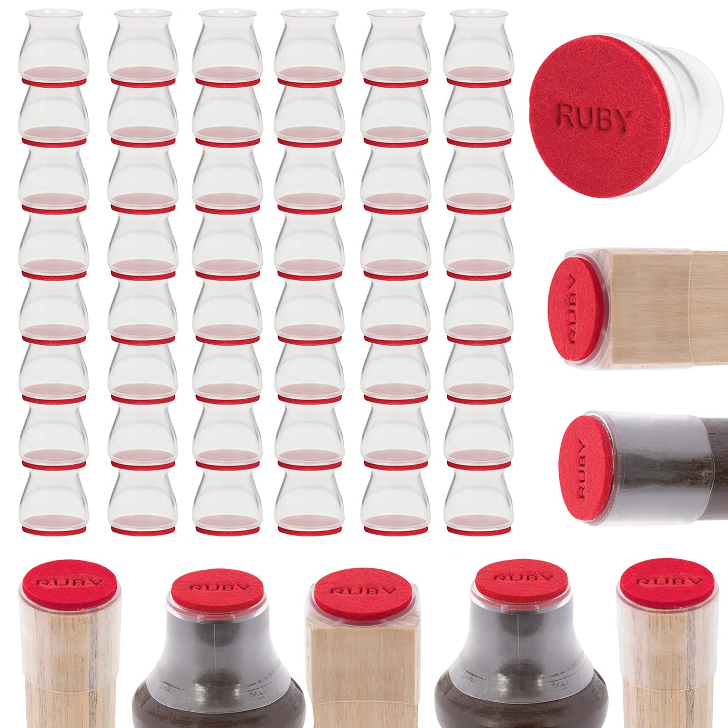 Ruby Sliders As Seen On TV by BulbHead - Red Means They’re Authentic - Premium Chair Covers Protect Hardwood & Tile Floors - Fits Most Furniture Leg Sizes & Shapes ,Clear- 8 Count (Pack of 6)