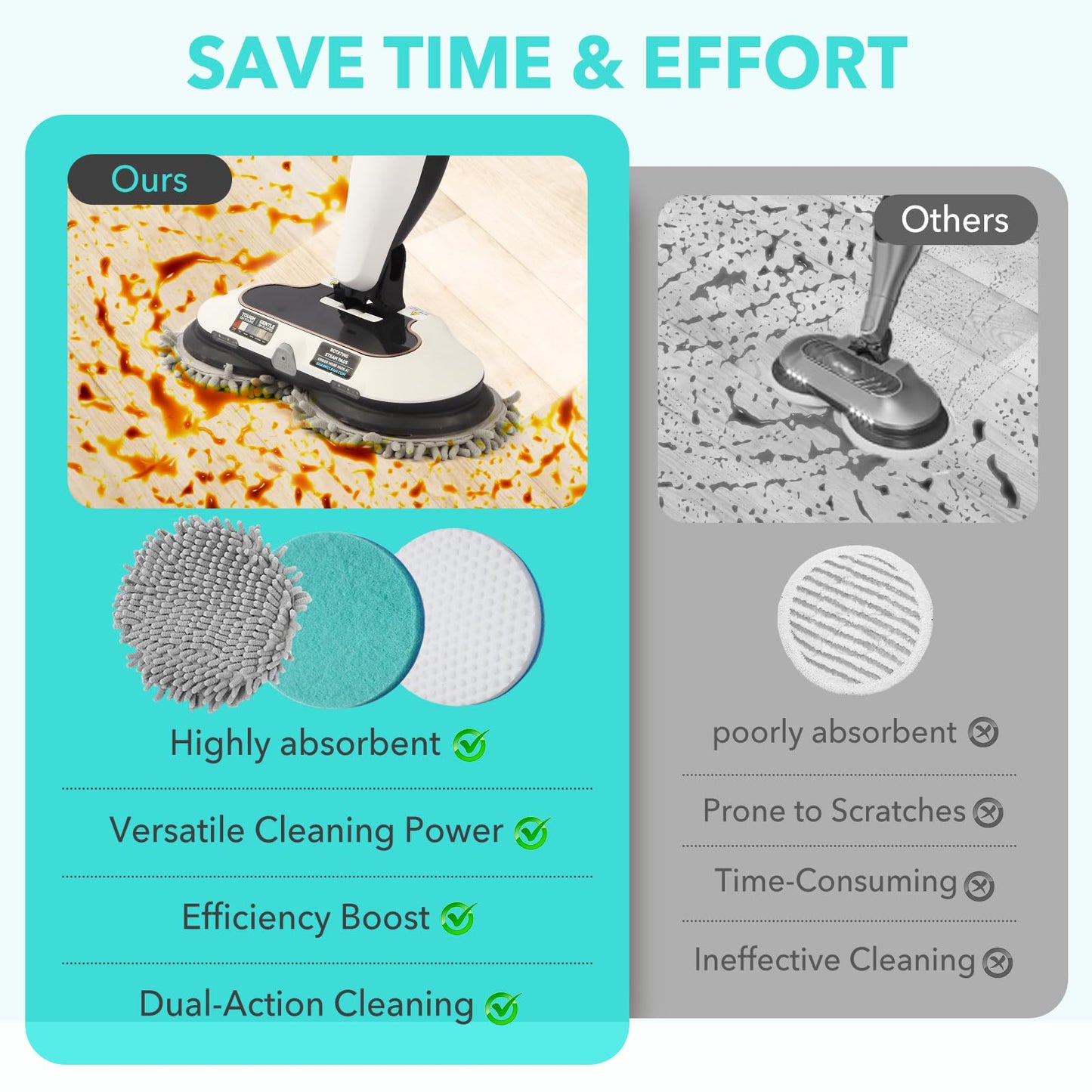 Frescares S7001 Upgraded Steam&Scrub Mop Pads Kit for Shrak,S8201 S8001 S7000 S7201 S7000AMZ S7005 S7020 S7001C All-in-One Hard Floor Steam Mop (6Green)