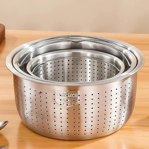 Stainless Steel Rice Cooker Inner Pot, Universal Non-Stick Rice Cooker Pot Replacement with Steamer Basket for Multi-Cookers, Even Heating for Perfect Rice (4L)