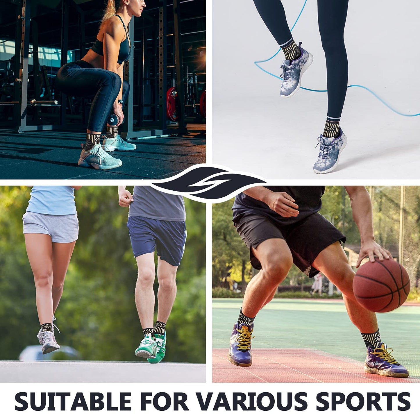 Lusenone Copper Ankle Brace Support for Men & Women (Pair), Best Ankle Compression Sleeve Socks for Plantar Fasciitis, Sprained Ankle, Achilles Tendon, Pain Relief, Recovery, Sports