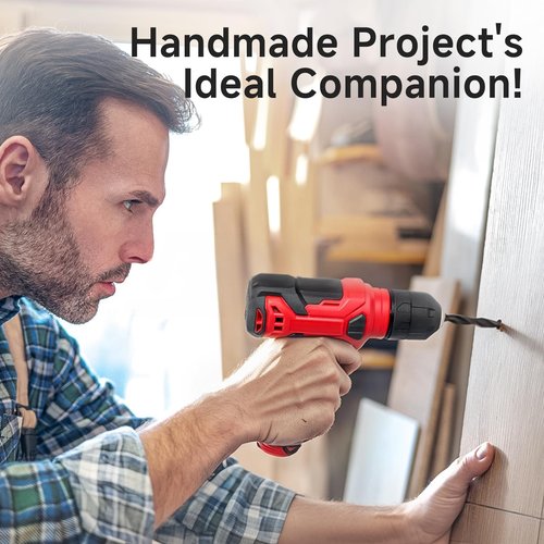 Tool Set - Tool Kit with 8V Cordless Drill, 132 Piece Tool Box with Drill, Home Tool Kits for Men & Women, Hand Drill Set Perfect for Homeowner, Diyer, Handyman - Red