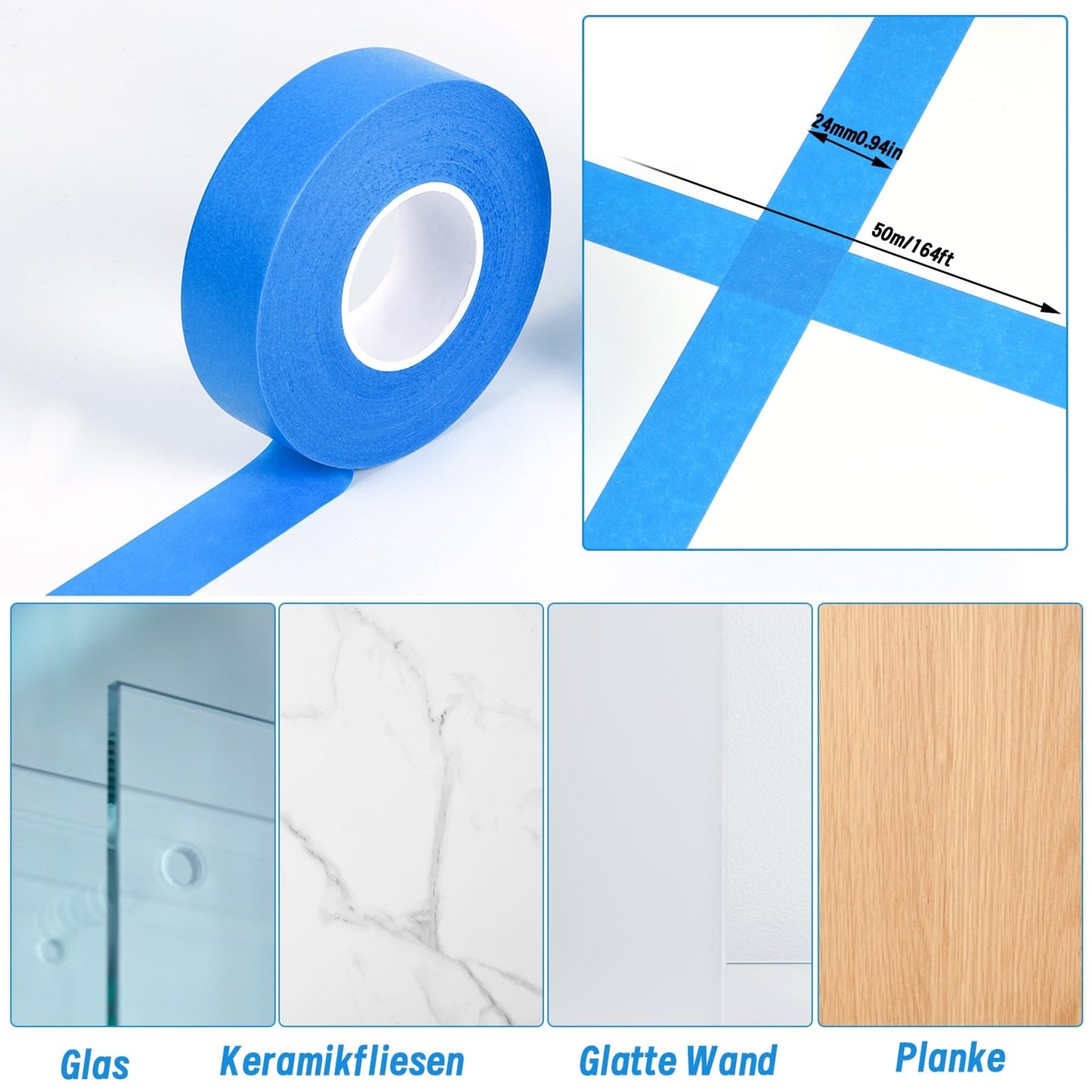 Fyguard 4 Rolls Blue Painters Tape, 1Inch x 55 Yards - Multi-Surface Masking Tape for Wall Painting & DIY Home Use