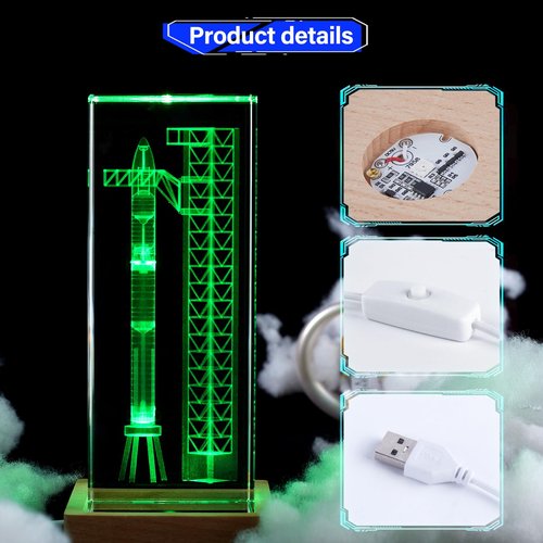 【Collector's Gifts】 SpaceX Starship Crystal Lamp, 3D Laser-Etched Rocket Night Light, Ultimate Gift for Space Enthusiasts, Sci-Fi Fans & Mars Dreamers (Regular)