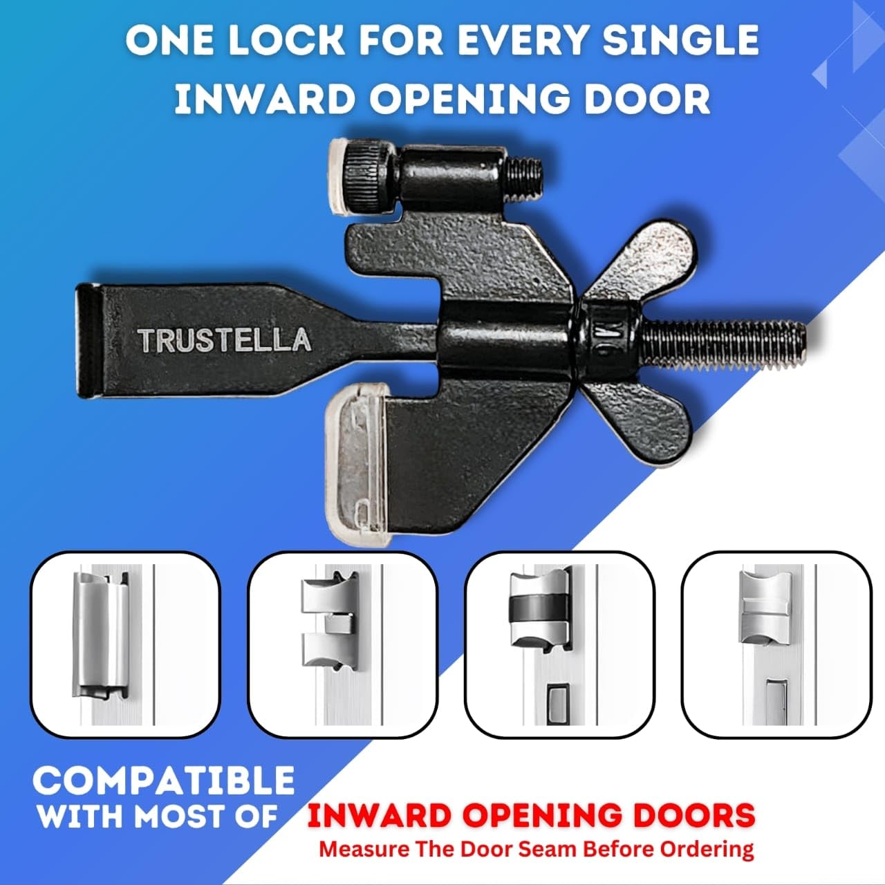 Original Trustella Heavy-Duty Portable Door Lock - Stainless Steel Security Device for Enhanced Safety - Ideal for Home, Travel, Hotels, Apartments - Silicone Protector Caps Included (1, Black)