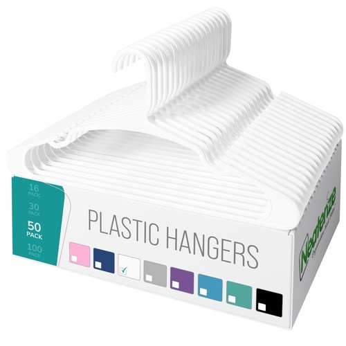 NEATERIZE Clothes Hangers 50 Pack White - Plastic Hangers - Ganchos Colgar Ropa