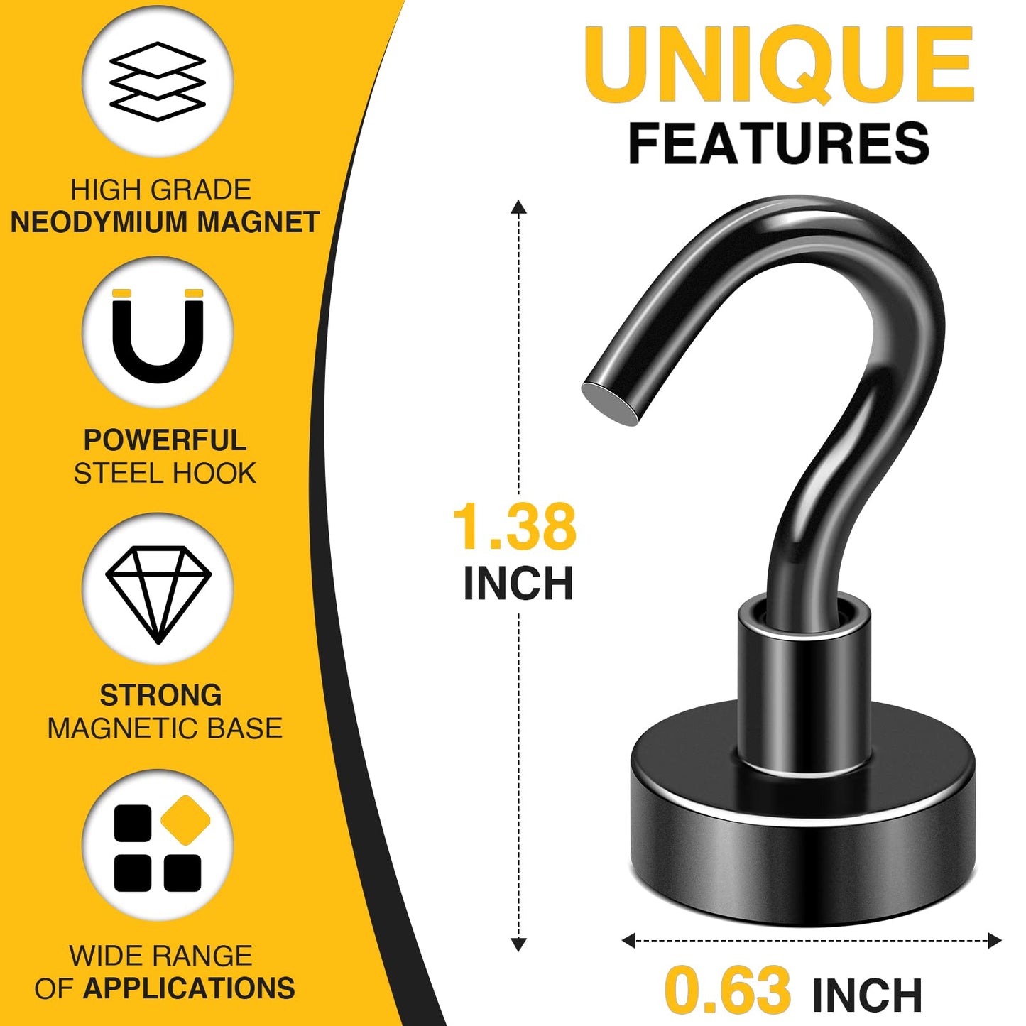 DIYMAG Magnetic Hooks for Hanging, 30lbs 2026 Cruise Cabin Ship Essentials N52 Magnetic Hook Heavy Duty Strong Magnets Fridge for Classroom Beach Kitchen Grills 10 Pack Black