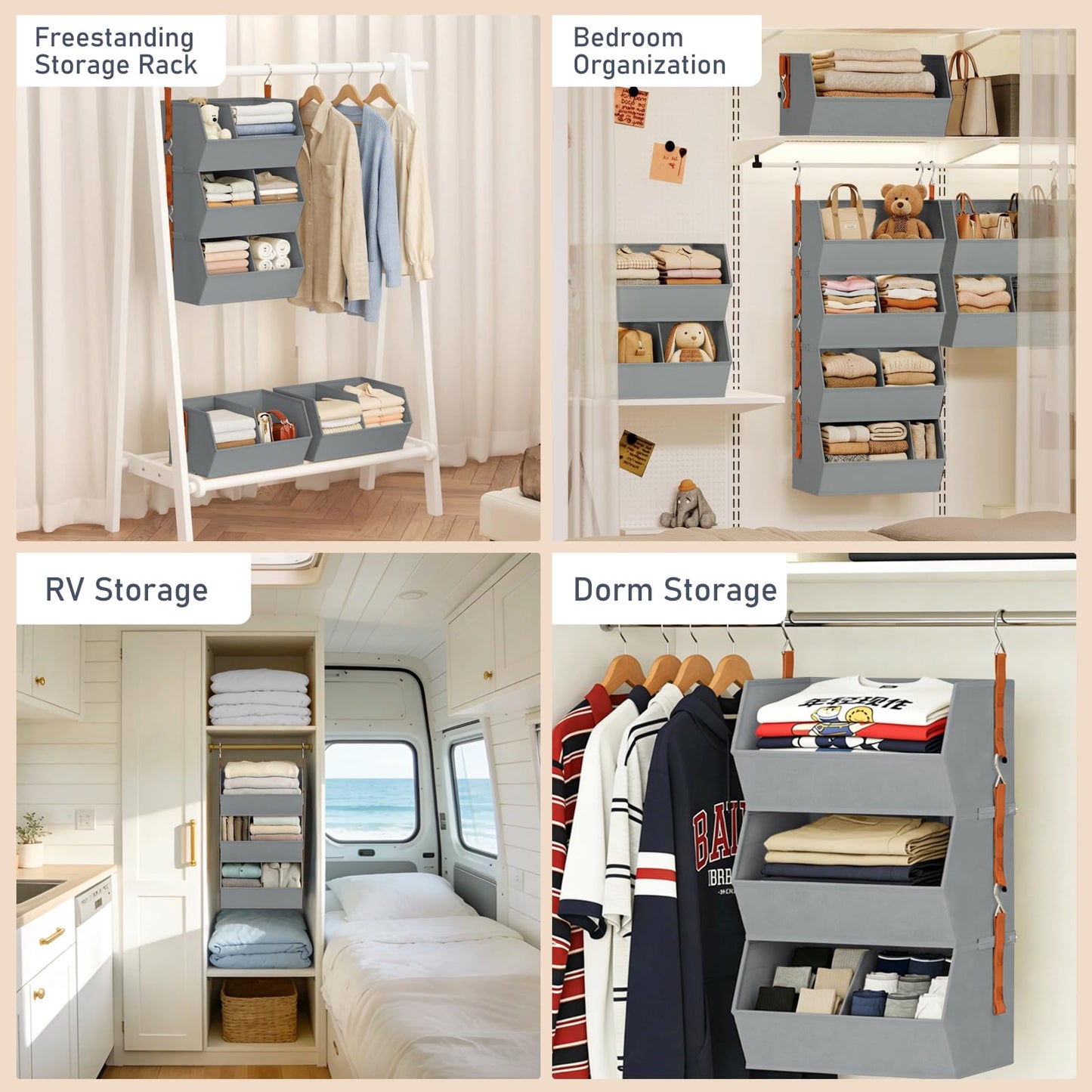Hanging Closet Organizer Extra Large, Clothes Hanging Shelves for Closet with Divider, Collapsible Closet Storage System, Fabric Storage Bins for Home, Dorm, Rv, Sweaters, Handbags, Underwear, Sock