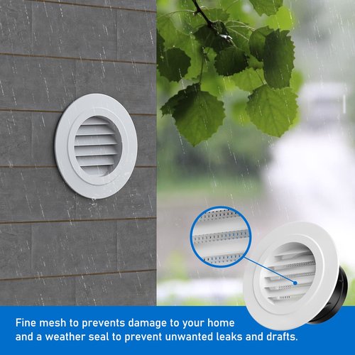 Hon&Guan Soffit Vents 4 Inch, Round Exhaust Air Vent Cover with Built-in Fly Screen for Bathroom Kithchen Office Home, White