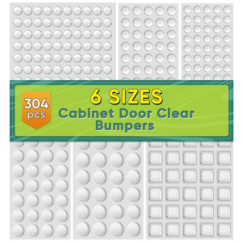ONUEMP 304pcs Cabinet Door Bumpers Clear, Adhesive Rubber Feet Silicone, Sound Dampening Door Slam Stopper Non Slip Furniture Pads Wall Protector for Cutting Board, Drawers, Glass Cabinet
