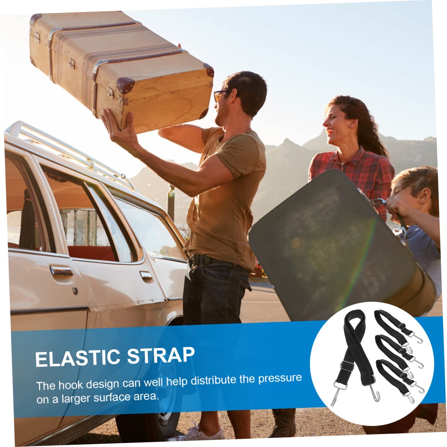 Alipis 4pcs Adjustable Bungee Cords Heavy-Duty Flat Elastic Straps Hooks Tie-Downs for Outdoor Use Camping Cargo Binding and Tarp Securement