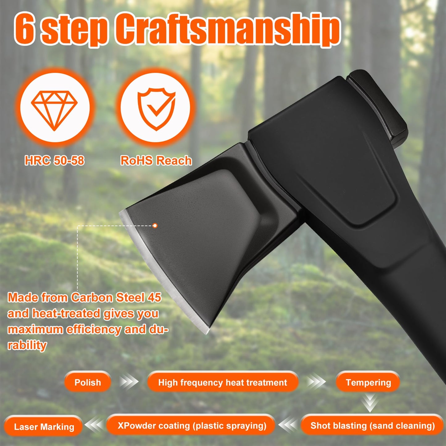 DESHIL 14-Inch Camping Hatchet with Carbon Steel Blade and Sheath