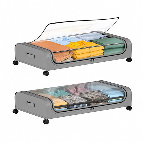 ifory Under Bed Storage with Wheels, XXL 60L 2-Pack Under the Bed Storage Containers, Underbed Storage Bins Rolling Storage Box with Clear Lids, for Clothes, Shoes, Toys, Books