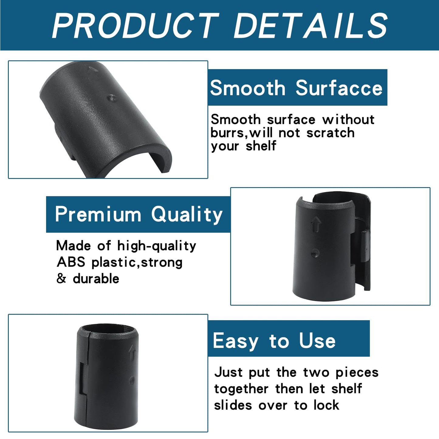 LifCratms 56Pcs (28 Pairs) Wire Shelf Clips, 3/4"(19mm) Post Wire Shelving Shelf Lock Clips, Plastic Black Shelving Sleeves Replacements for Wire Shelving System