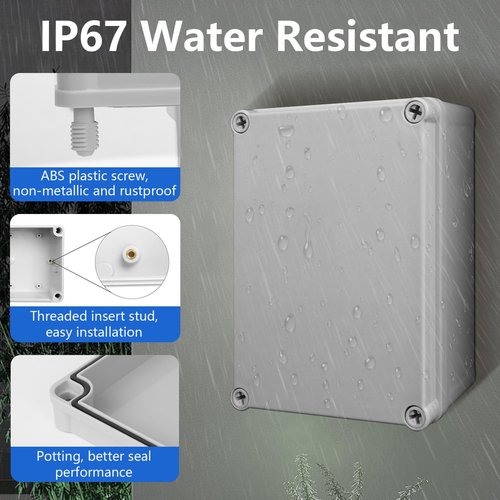 LeMotech Junction Box IP67 Waterproof Dustproof ABS Plastic Project Box for Electrical Outdoor Enclosure Gray 4.9 x 4.9 x 3 inch (125 x 125 x 75 mm)