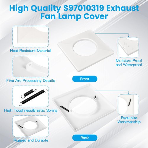 Zookpr S97010319 Bathroom Exhaust Fan Cover for Broan Grille with Springs - 161, 162, 9412D-R01, 9417DN-R01 (Replaces 99111347) for Bulb Ceiling Heater