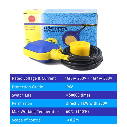 9.84Feet Cable Waterproof Float Switch for Water Tank,3M Float Switch Water Level Controller for Sump Pump (9.84ft(3M))