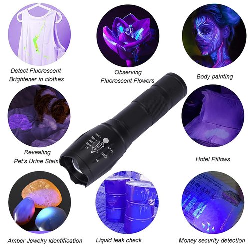 BUDUY UV 395nm Flashlight USB Rechargeable, Blacklight Flashlight, LED Torch with White and Ultraviolet Light Combo, Black Light Pet Urine Detector for Dog Cat Pee, AC Leak, Scorpions, Rocks, Resin
