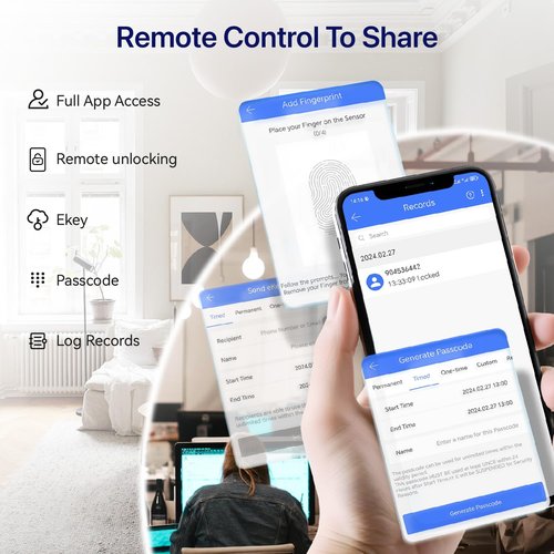 Smart Lock Fingerprint Door Lock Smart Deadbolt, Finger Print, Key Card, Keypad, App Control, Remote Lock/Unlock，Suitable for Metal Doors, PVC Doors with a Thickness of 40-90mm (Apollo RED)
