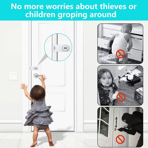 Bifold Door Lock - White 3 Digit Closet Door Lock with Code Keyless Cabinet Locks with Combination for Swinging Sliding Double Doors Lock Cupboard Locks for Pantry Barn Gate Drawers 1 Pack