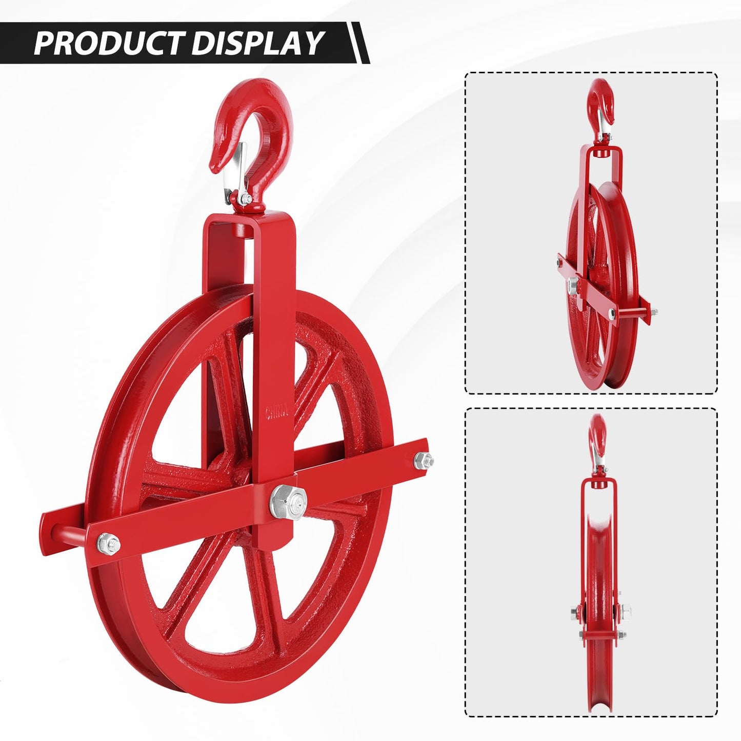 YJINGRUI Scaffold Hoist Pulley, 12" Scaffolding Wheels Cast Iron, 1000lbs Pulley Wheel Gin Wheel, Gin Block Pulleys for Lifting