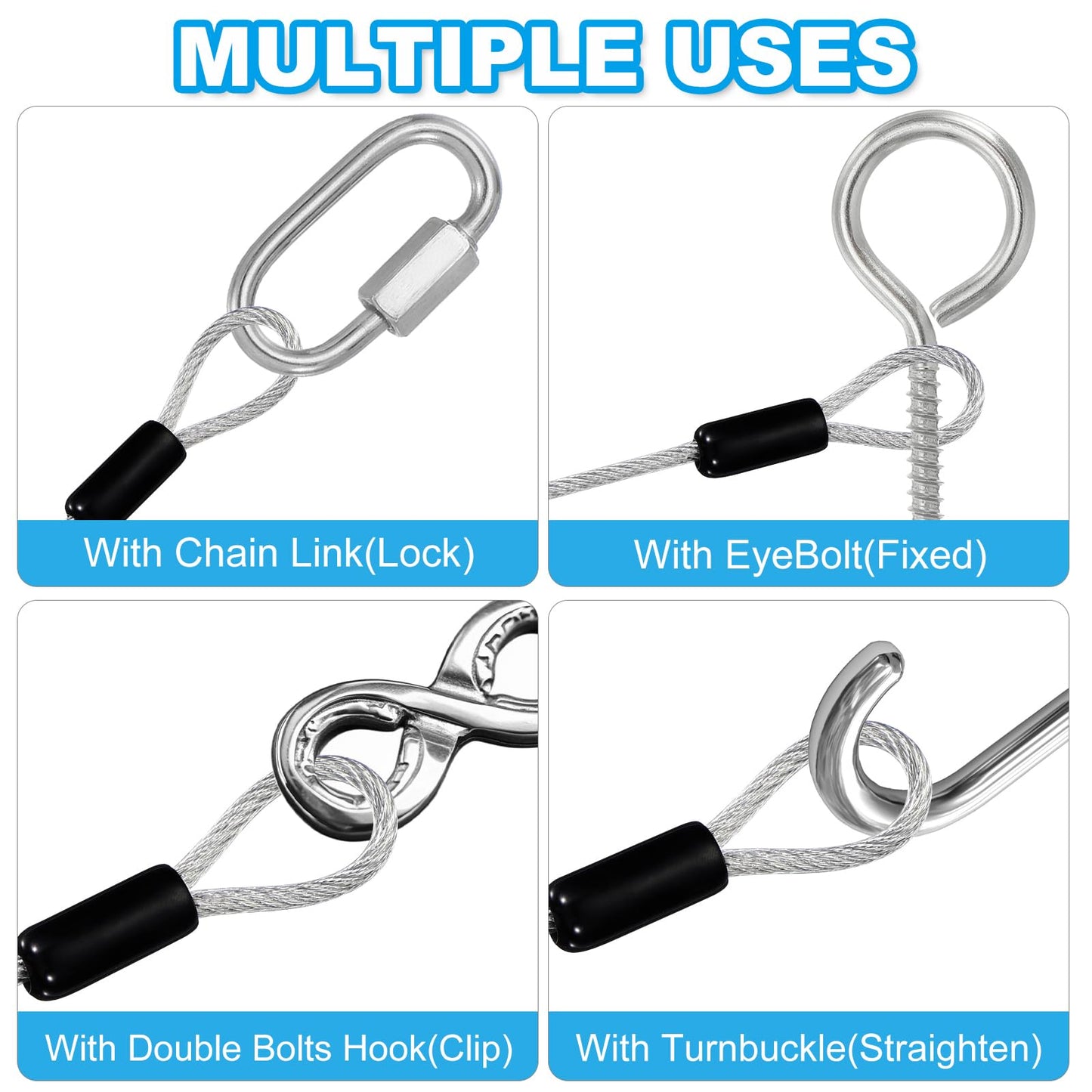 PATIKIL 3/16" Dia Vinyl Coated Stainless Steel Cable with Loops, 4ft (48") Flexible Wire Rope Security Chain Lanyard Lock for Outdoor Stage Lighting Luggage Lock, Transparent