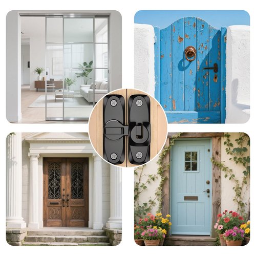 PASDUCHAS 2 PCS Thickened 90/180 Degree Sliding Barn Door Lock, Black Heavy Duty Double Door Latch for Screen Pocket