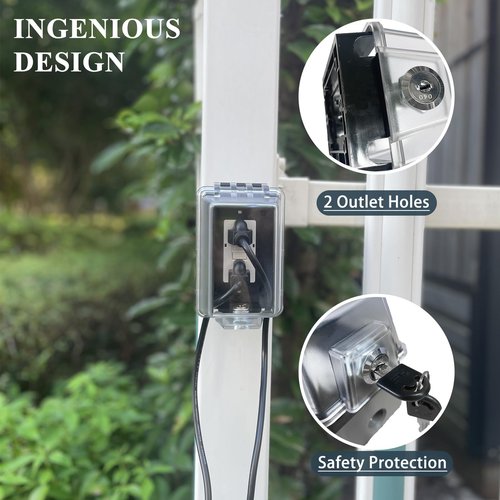 PILISPARK Universal Weatherproof Electrical Outlet Cover with Lock, Baby Proof Outlet Lock Box, Fits Most 2.6 "H x 2.56 "W or Smaller Plugs, Clear Outlet Waterproof Cover Box Fit for Outdoor In-Use