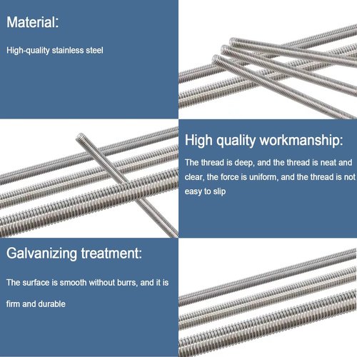 24pcs 8/32 Inch 4mm Threaded Rods with Hex Nuts M4 12 Inch 304 Stainless Steel Fully Rod Threaded, 12 Pcs Right Hand Threads &12 Pcs Hex Nuts for Beaded Garden Stake Rods (300MM)