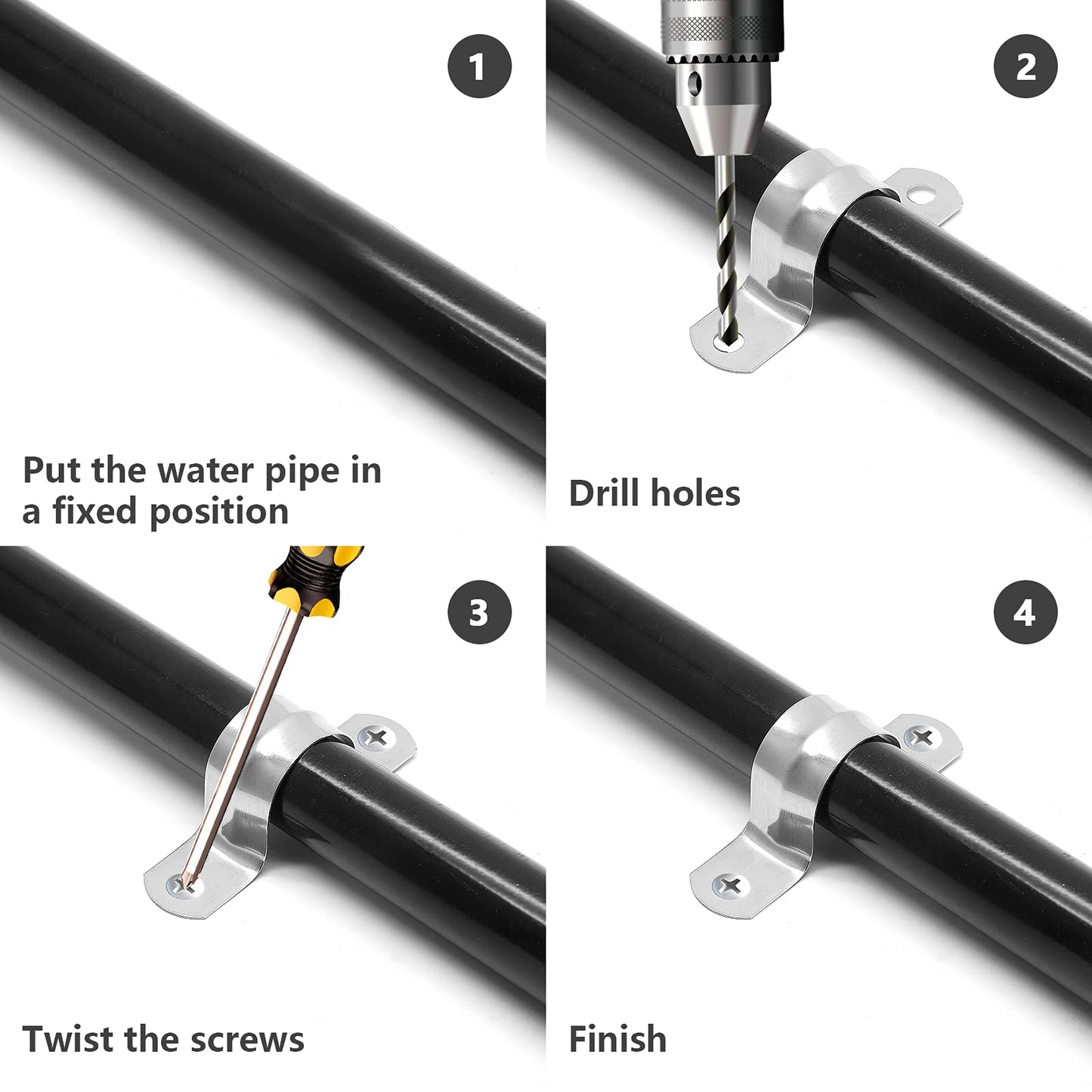 Jersvimc 20Pcs 1 Inch Stainless Steel Conduit Clamps, Two Hole U Bracket Rigid Pipe Metal U Clamp Conduit Strap Tension Clips U-tube Clamp Heavy Duty