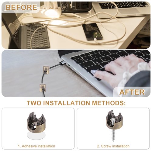 3pcs Cable Anchors for Desk, Phone Charger Cord Holders Metal Adhesive Cable Management Clips Aluminum Wire Organizer for Office Home Desktop Wall Nightstand (Bronze)