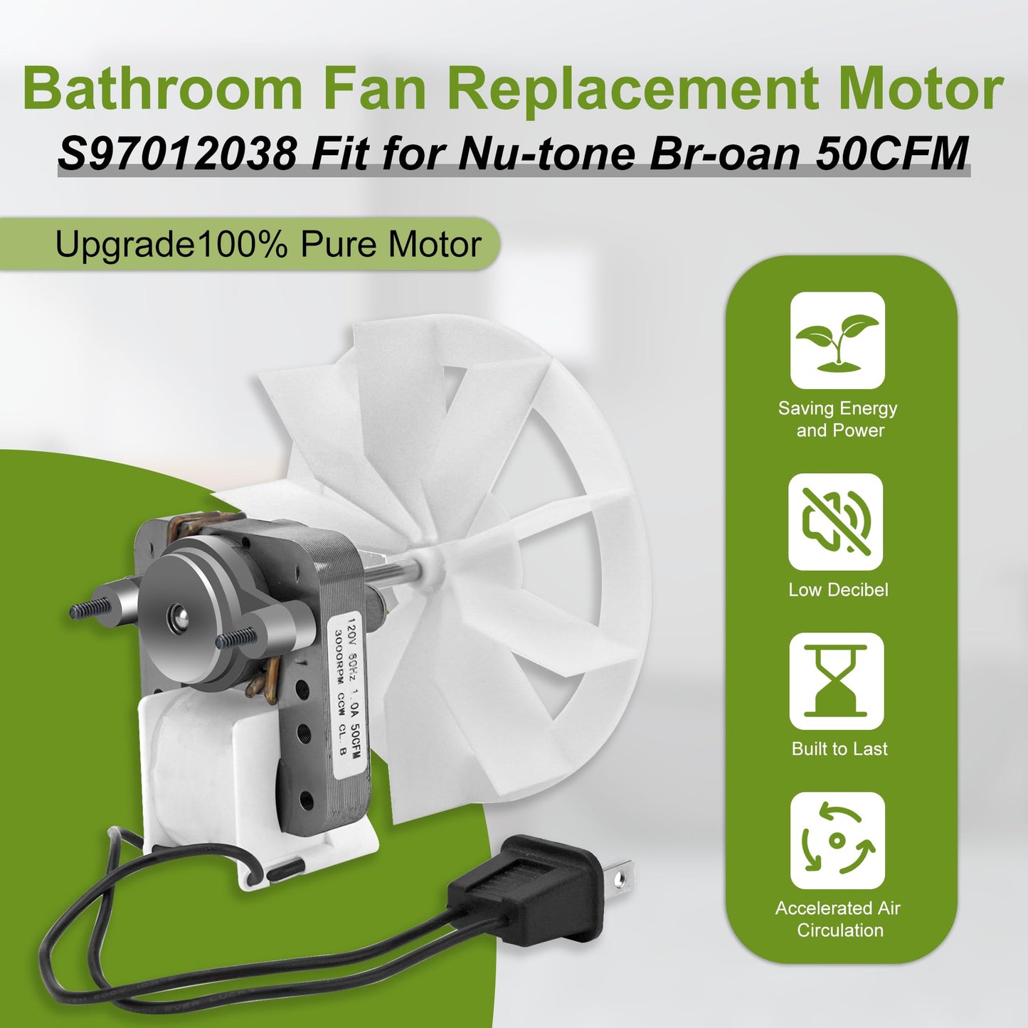 BP27 S97012038 Bathroom Vent Fan Motor and Ceiling Blower Wheel Replacement fit for Nu-Tone Br-oan 663 668 688 659 662 678 50CFM 120V S97012038 Electric Motors Kit by Fetechmate