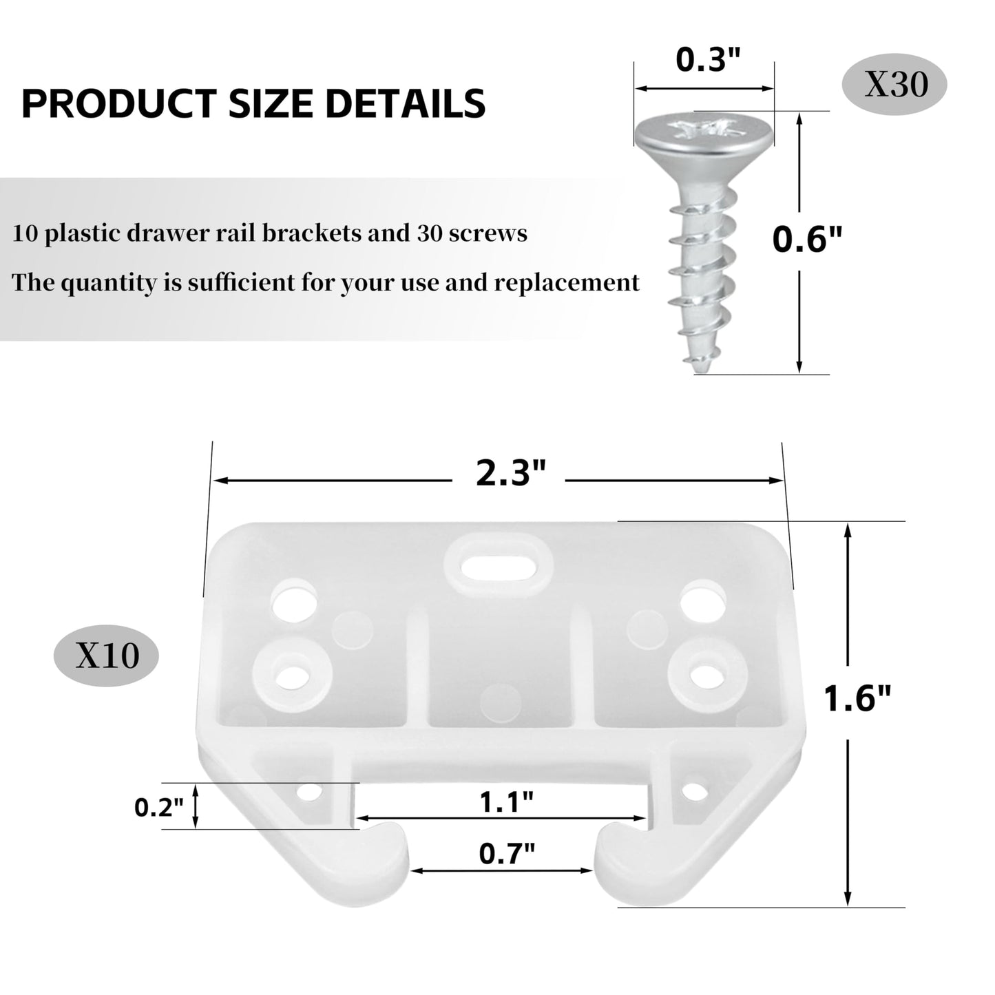 Drawer Guides with Screws Plastic Drawer Track Rail Guide Brackets for Dresser Cabinet Closet Drawers,10 Pcs