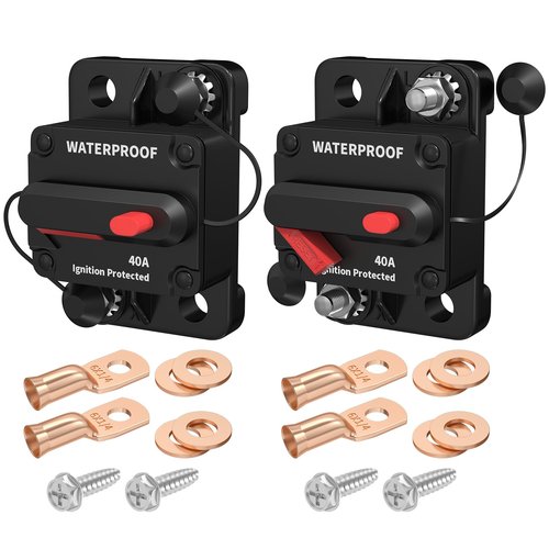 DaierTek 40 Amp Marine Circuit Breaker 12V DC Waterproof Manual Reset 40A Inline Breaker Switch for Car Truck Rv Boat -2Pack