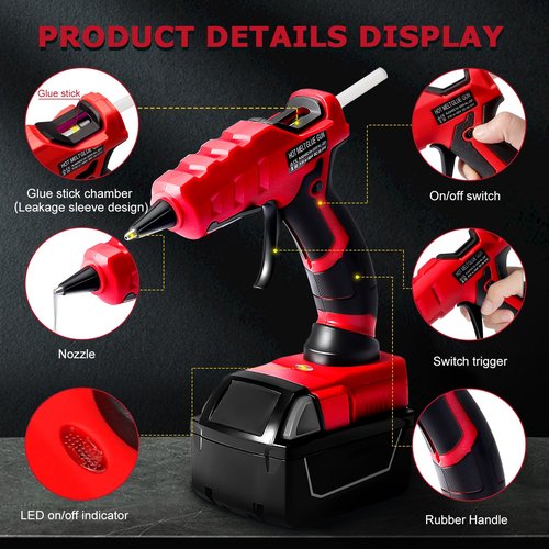 Cordless Hot Glue Gun for Milwaukee, Suitable for Milwaukee 18V Li-ion Battery, 30s Quick Preheat Hot Melt Glue Gun with 30 Pcs Glue Sticks(7 * 150mm) for Arts & Crafts & DIY & Repairs(Tool Only)