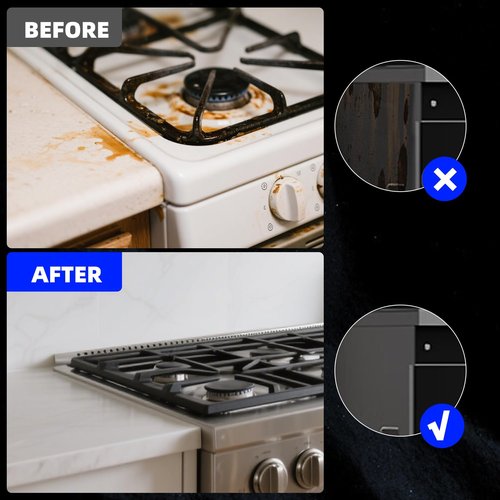 2 Pack Black Stainless Steel Stove Counter Gap Cover, Heat Resistant Stove Gap Guard & Filler, Adjustable Range Trim Kit from 13.7" to 27.3", Easy Clean for Kitchen Counter Stove Gap Sealing