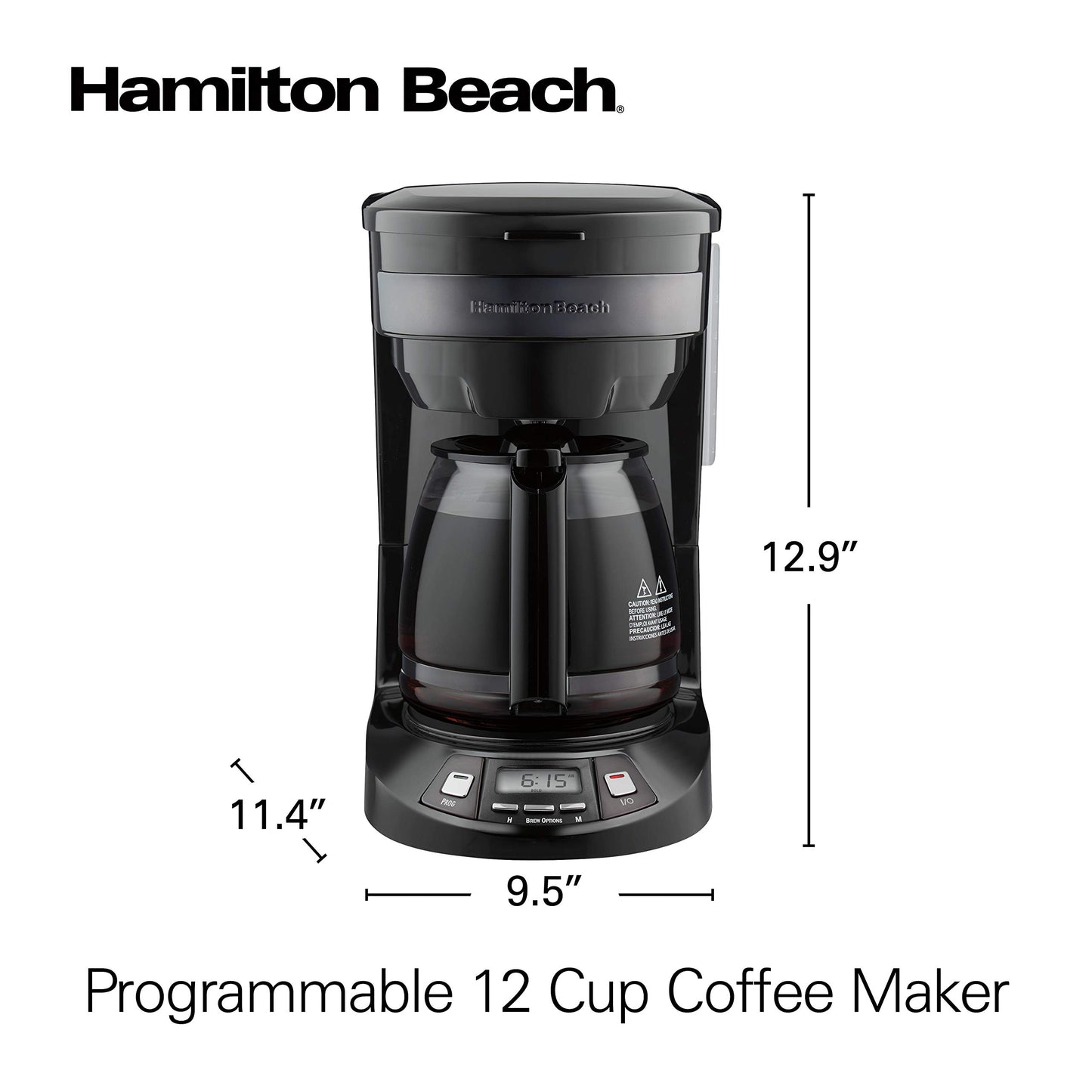 Hamilton Beach 12 Cup Programmable Drip Coffee Maker Machine, Regular & Bold Brew Options, Auto Pause and Pour, Glass Carafe, Black Stainless (46293J)