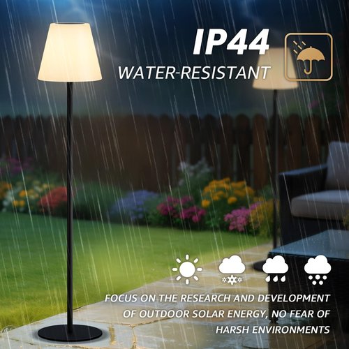 GGII Solar Outdoor Floor Lamp USB Rechargeable Cordless Dimmable RGB Warm White LED Lights for Yard Garden Patio Round Base 59 inch Black
