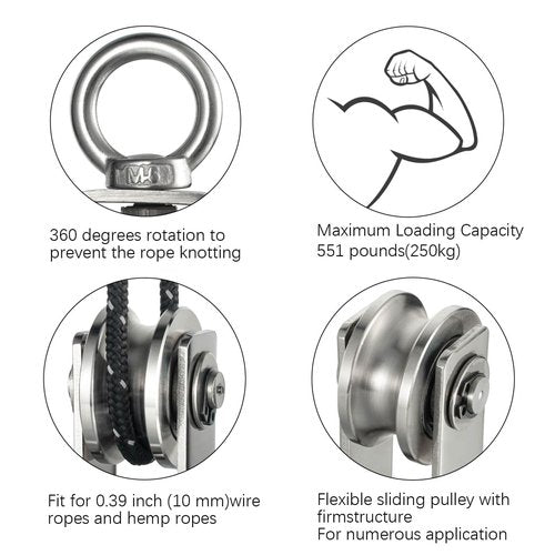 SHINICO Cable Pulley Wheel Stainless Steel, Bearing Inside, Rope Pulley for Pulley System, Gym Equipment, Clothesline, 2 Pack