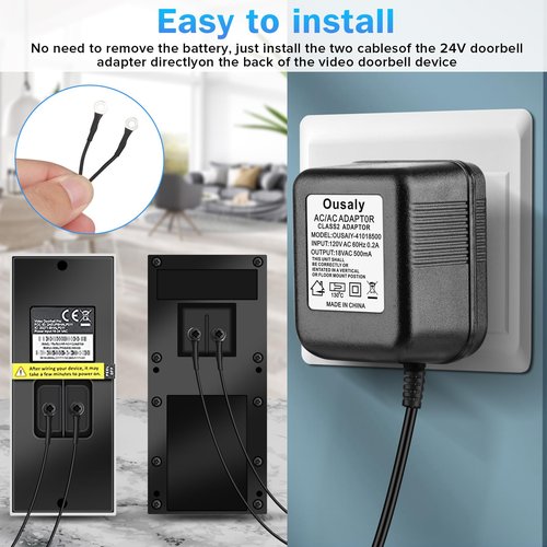 Ousaly Video doorbell Special Power Transformer,18V500MA doorbell Power Adapter Compatible with Ring, Eufy, Nest, Wyze, Arlo Wireless Video doorbell 18 Volt 500mA AC Plug in Cord(26.2FT Cable Black