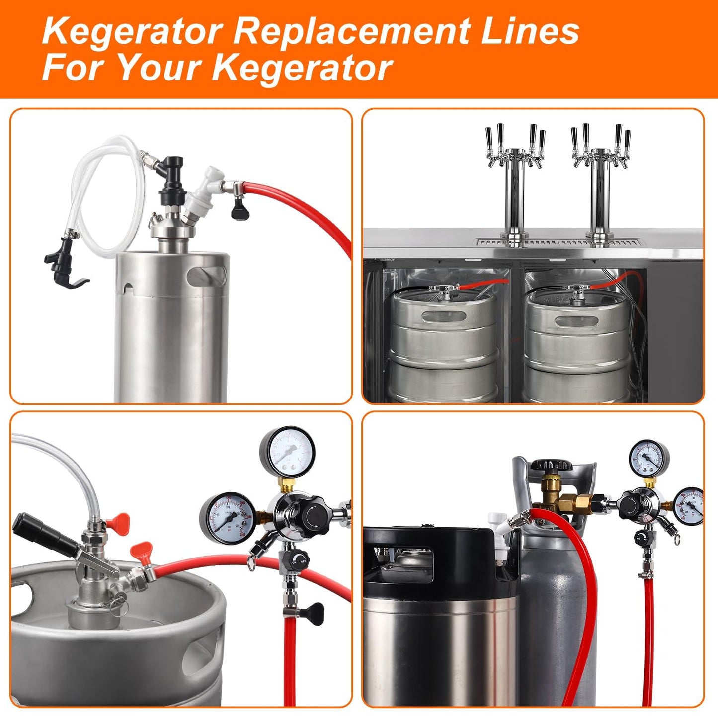 10FT Kegerator Beer Co2 Gas Dual Lines Kit, ID 3/16" Keg Beer Lines Tubing & ID 5/16'' Co2 Gas Hose Food-Grade PVC Tubing Keg Faucet Tube with 6Pcs Hose Clamps for Homebrew